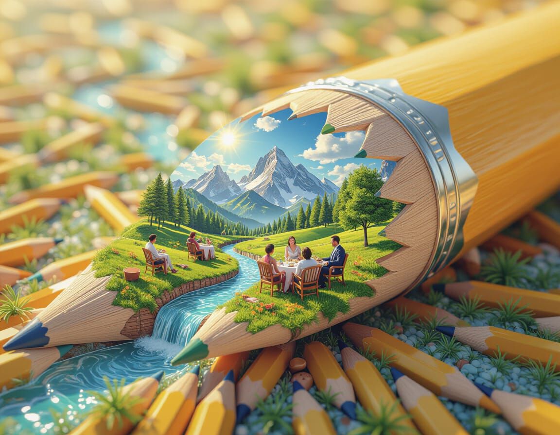 Pencil World: 3D Bird's Eye View of Pencil People