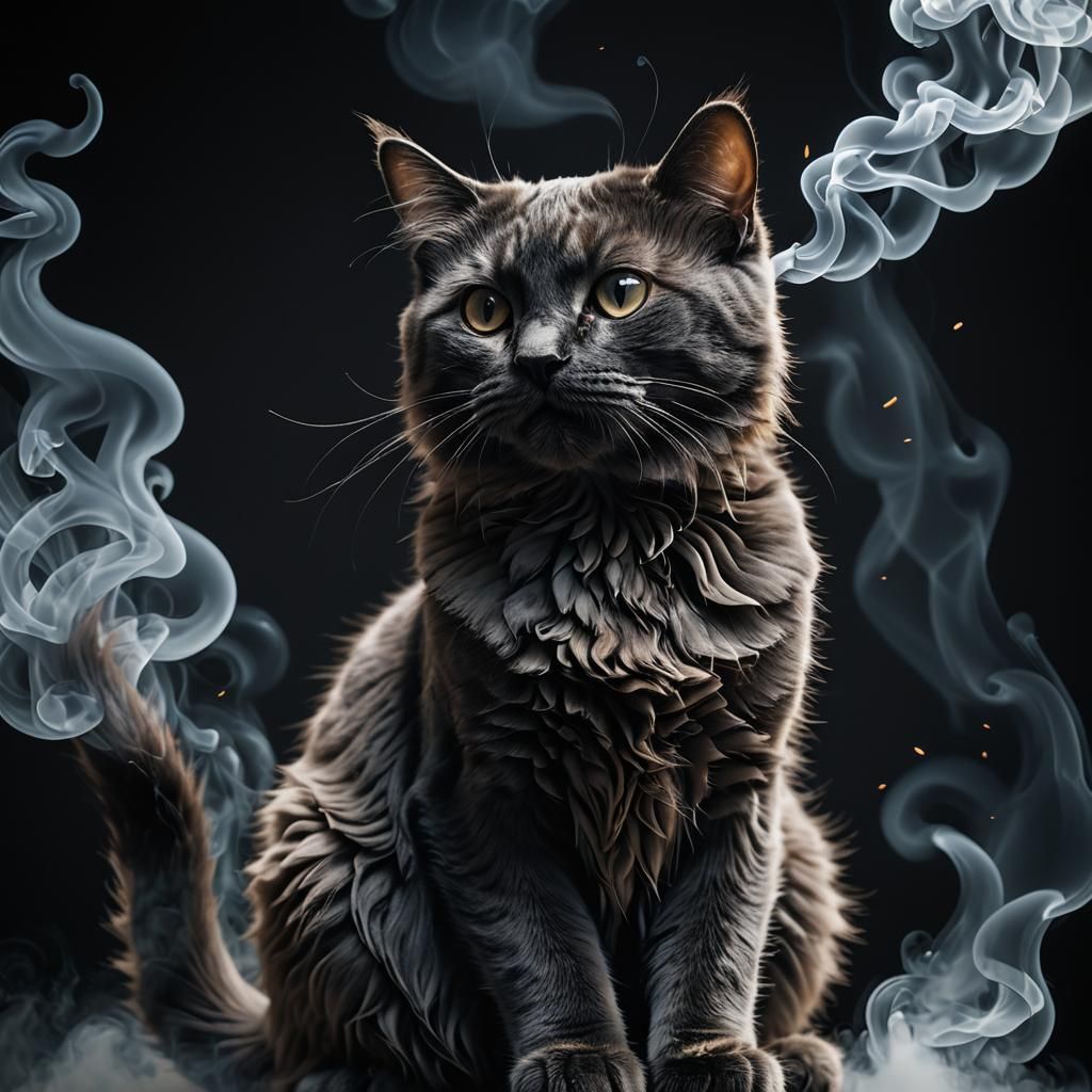 Smokey Cat Silhouette: Hyper Detailed 3D Render