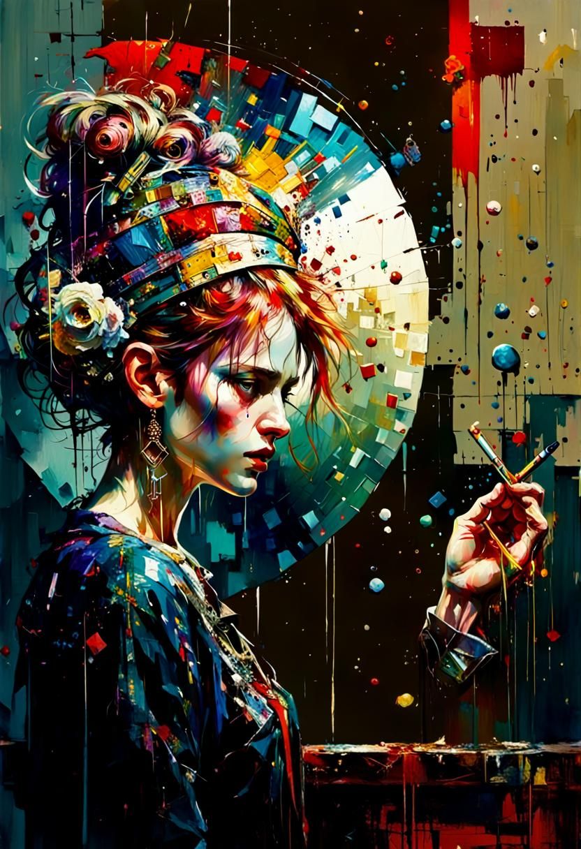 Detailed Painting in Cubist Surrealist Style