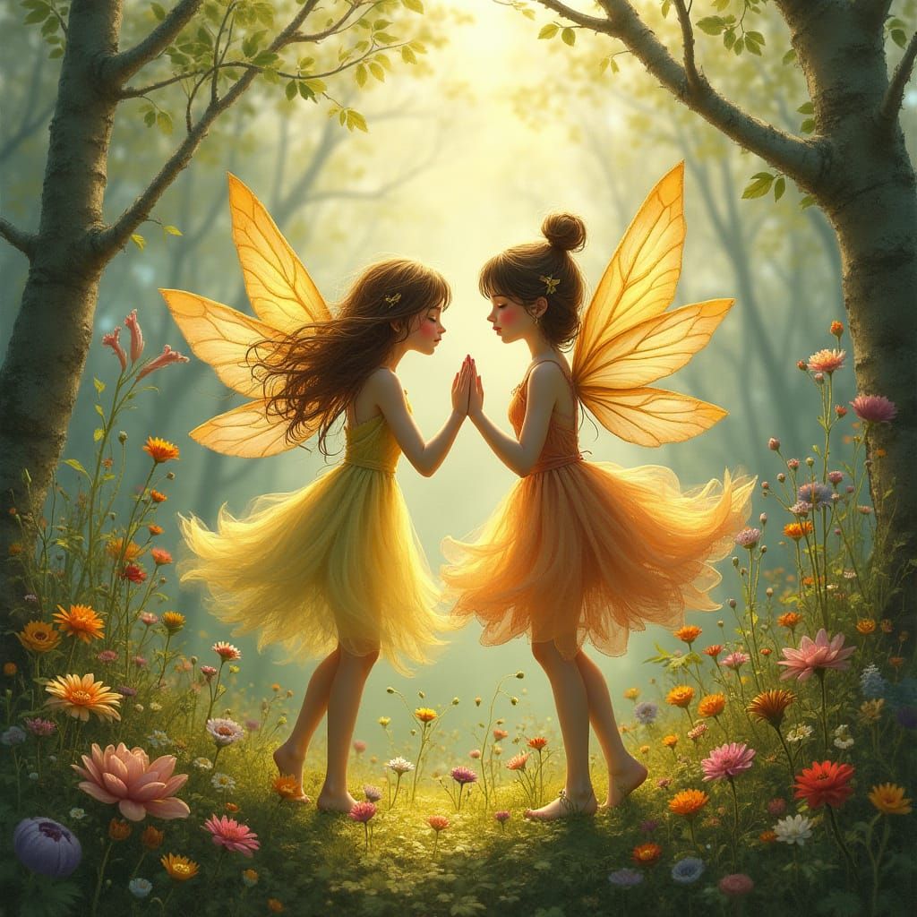 Enchanted Fairies Dance in a Whimsical Flower Circle