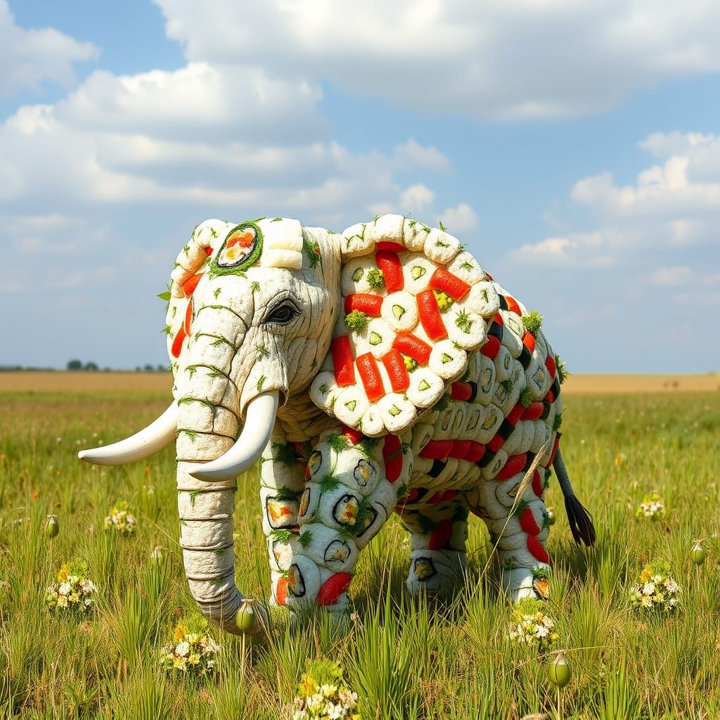 Sushi Elephant Roams the Savannah