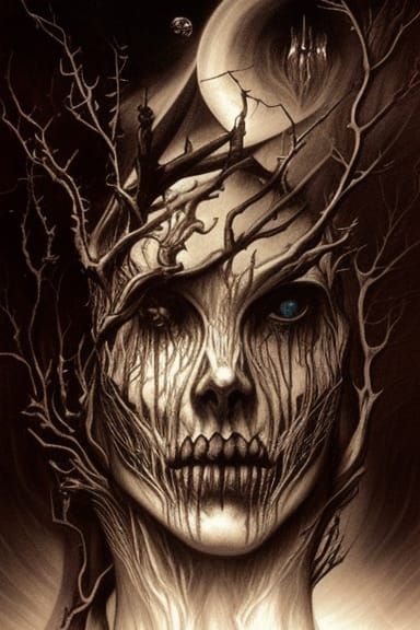 Monochromatic Gothic Zombiecore Art in Pencil Sketch Style