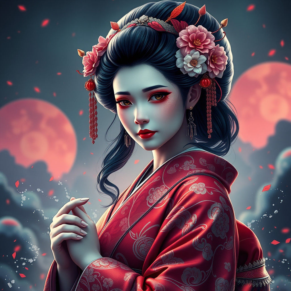 Beautiful Geisha in Detailed Matte Painting