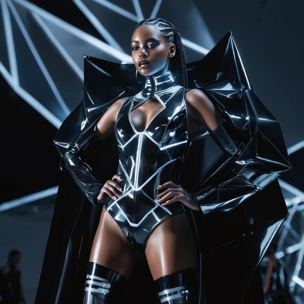 Cyberpunk Model in Latex and Chrome Outfit