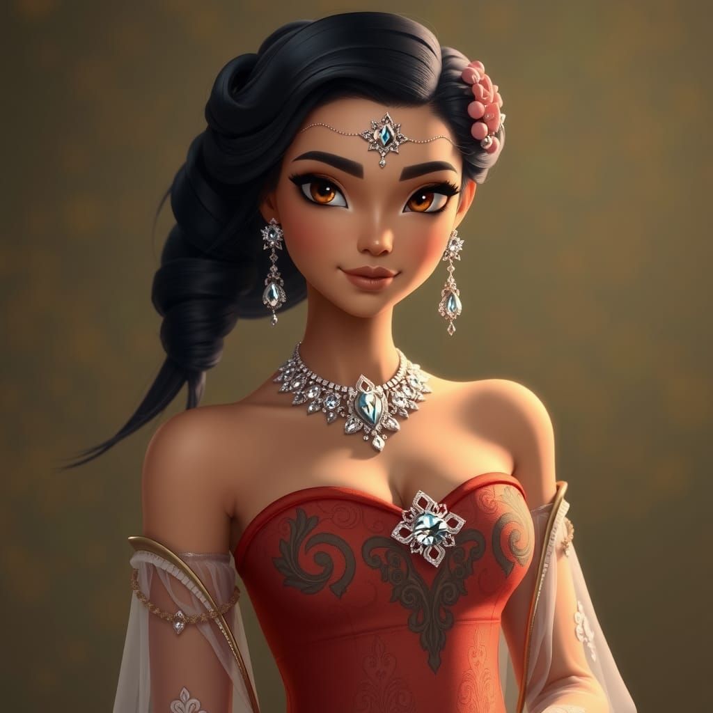 Azula in Brocaded Gown and Diamonds