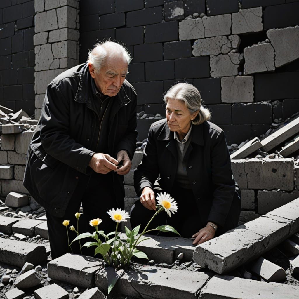 Hopeful Line Drawing: Flower in the Rubble