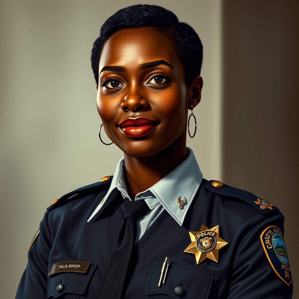 Confident Black Woman Police Officer in Formal Uniform