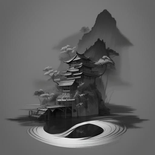 Sink Room in Chinese Ink Wash Style