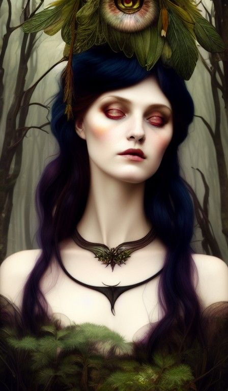 Enchanting Forest Witch Portrait in Pre-Raphaelite Style