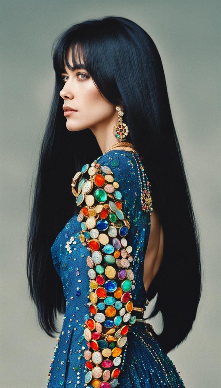 Woman in Watch Dress Before Jeweled Timepiece