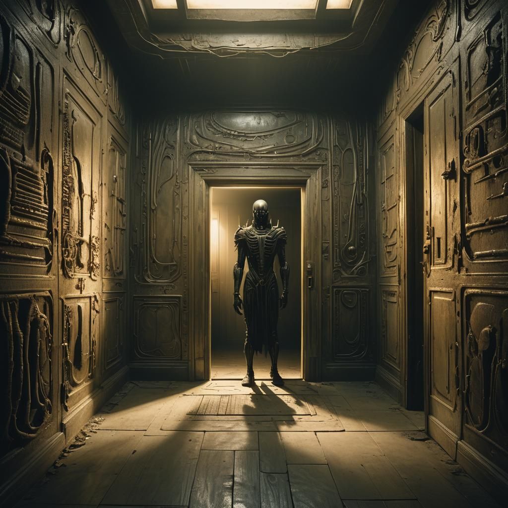 Ethereal Liminal Space with Figure in Doorway