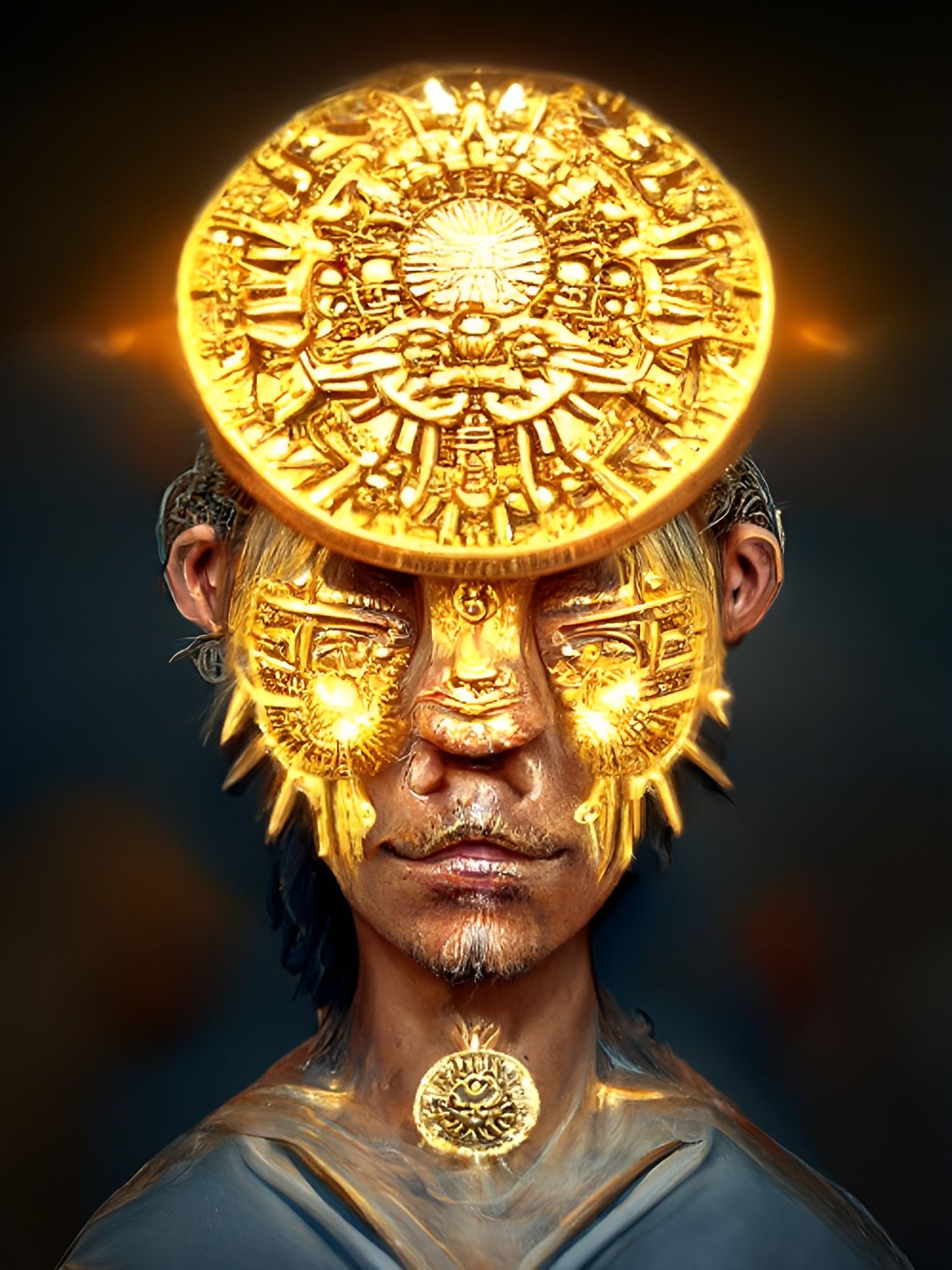 Aztec Sun Priest with Golden Sundisk
