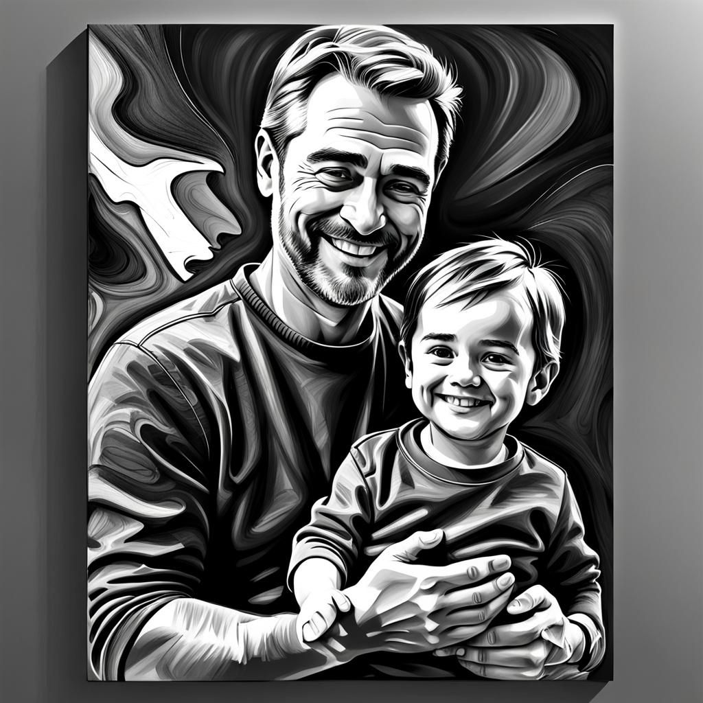 Father and Child Charcoal Drawing on Canvas