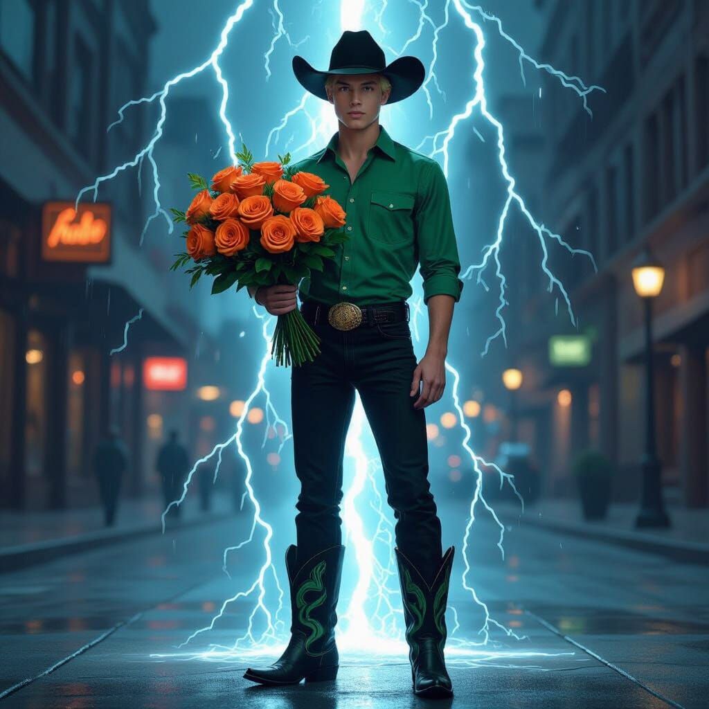 Teenager with Alien Roses in Cyberpunk Western Style