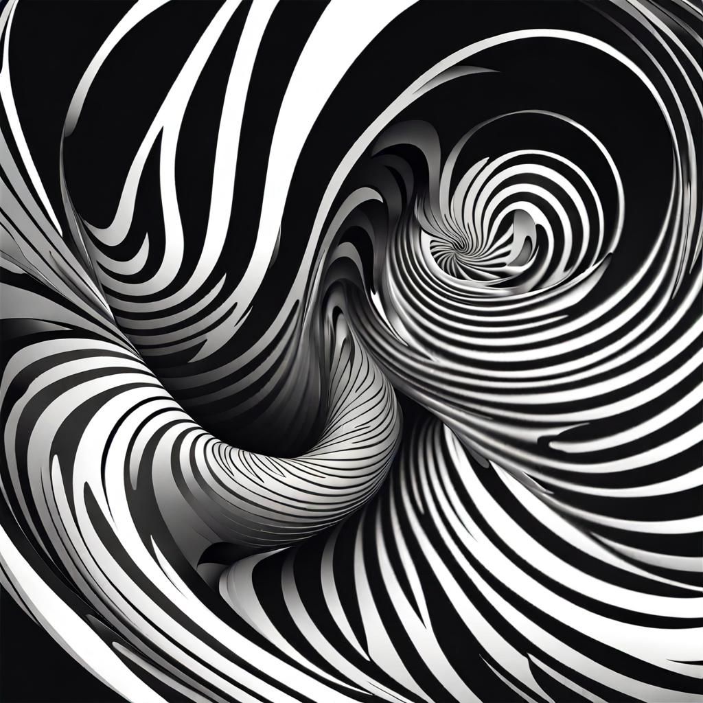 a psychedelic curl of a wave of a b/w vector spiral design