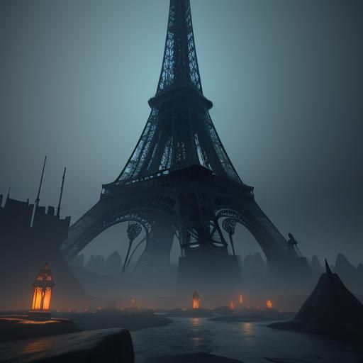 Eiffel Tower in Dreamlike, Surreal Cityscape