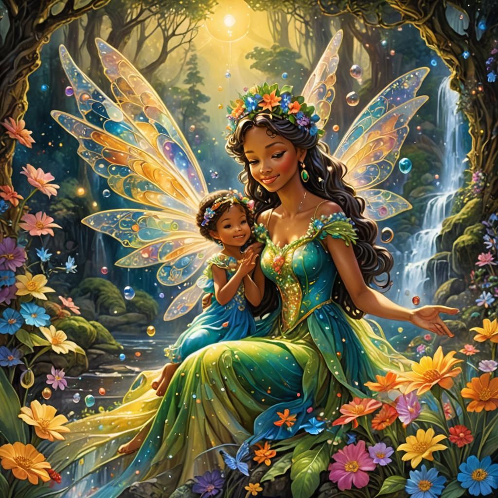 Enchanting Fairies at Waterfall in Fantasy Art Style