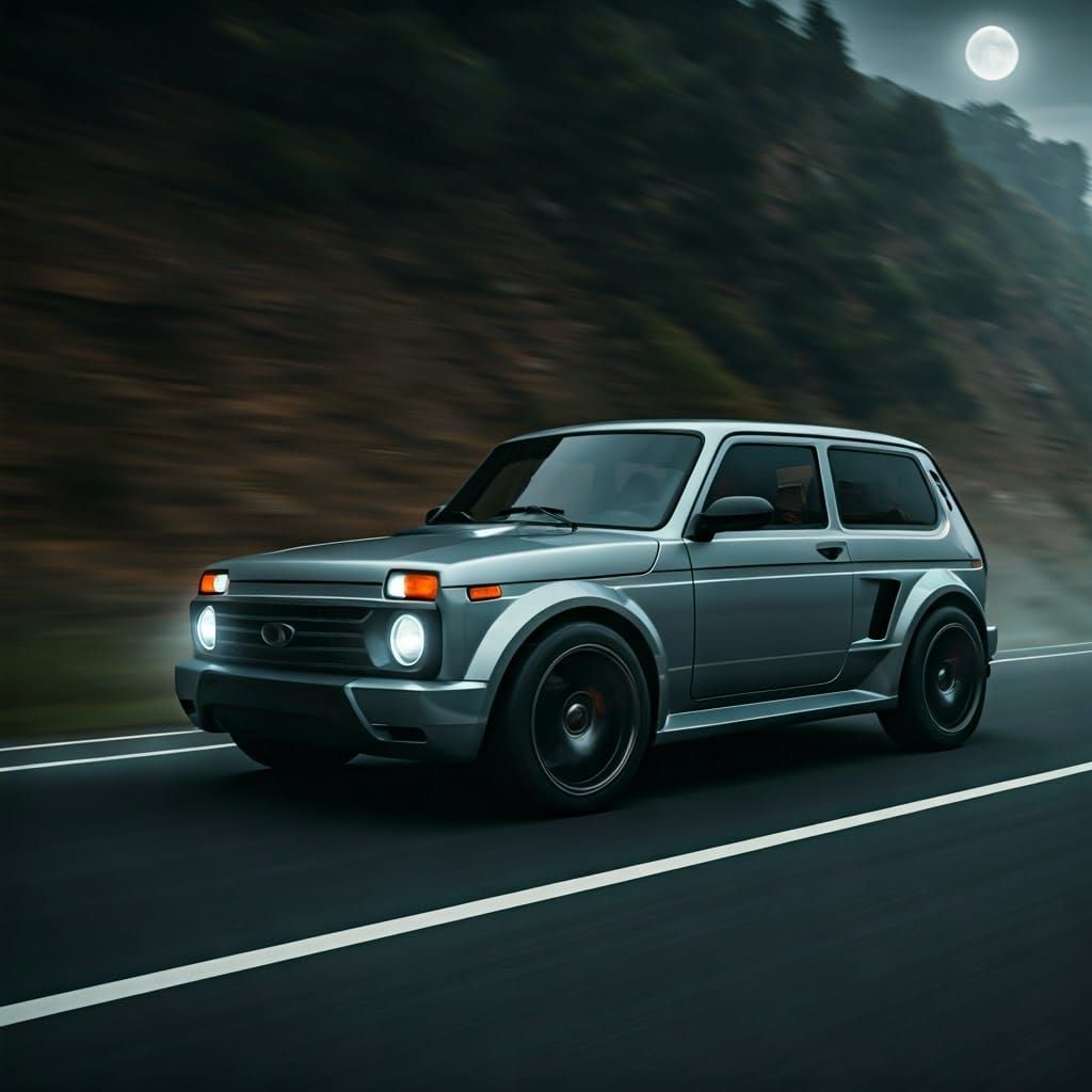 Ethereal Hypercar Speeds Through Moonlit Canyon