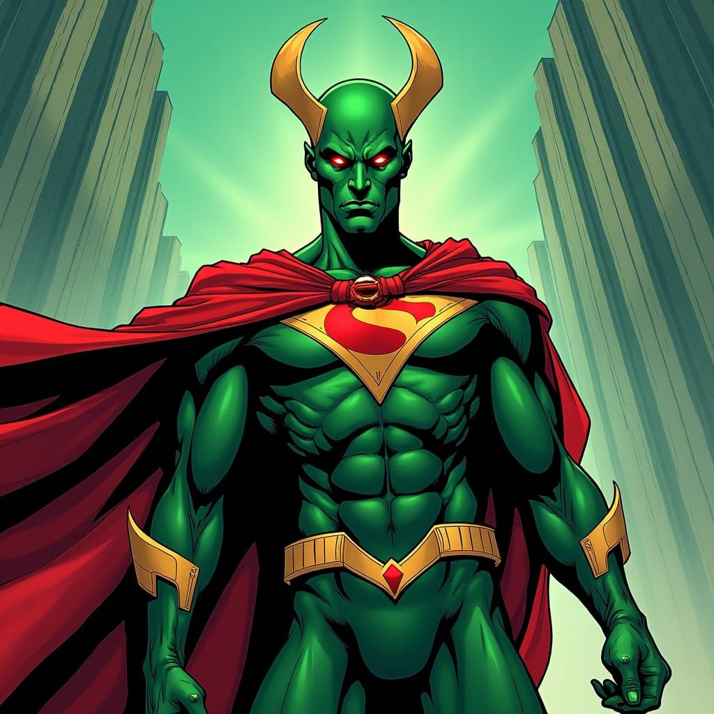 Martian Manhunter in High-Contrast Comic Art Style