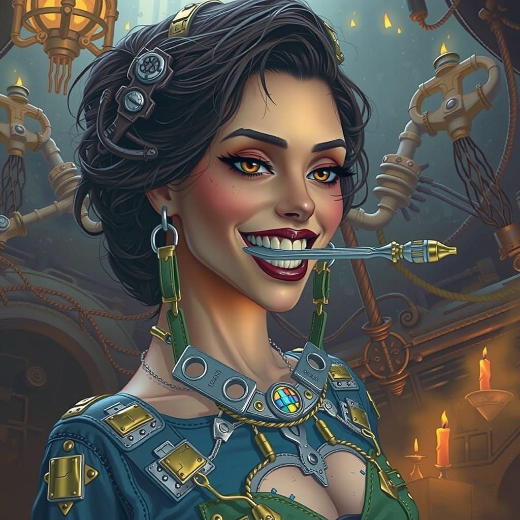 Determined Inventor in Steampunk Workshop