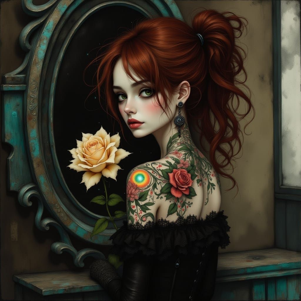 Gothic Romance Portrait in Moody Surrealism Style