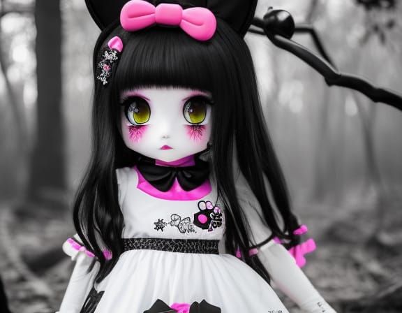 Gothic Hello Kitty's Forest Adventure in Hyperrealism