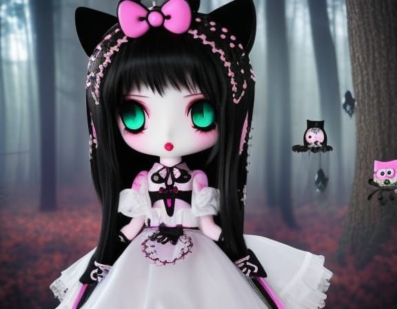 Gothic Hello Kitty's Forest Game: Surreal Hyperrealism