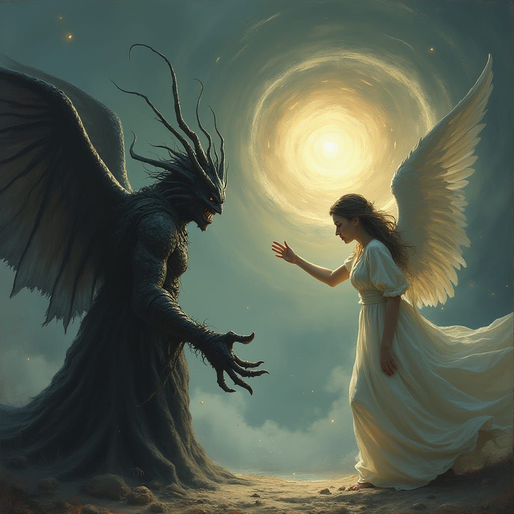 Demon and Angel in Surreal Contrast