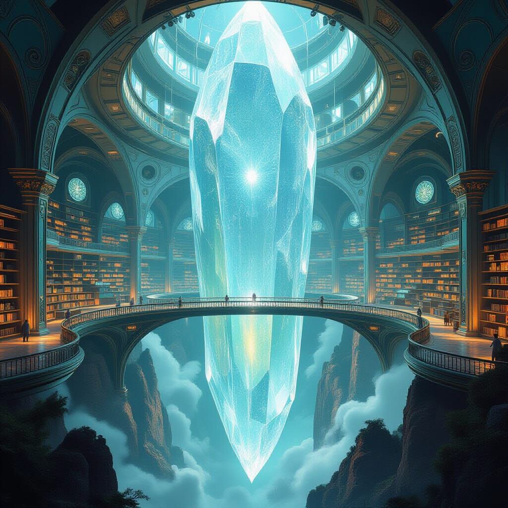 Crystal Library Floating Islands Art Nouveau Sci-Fi