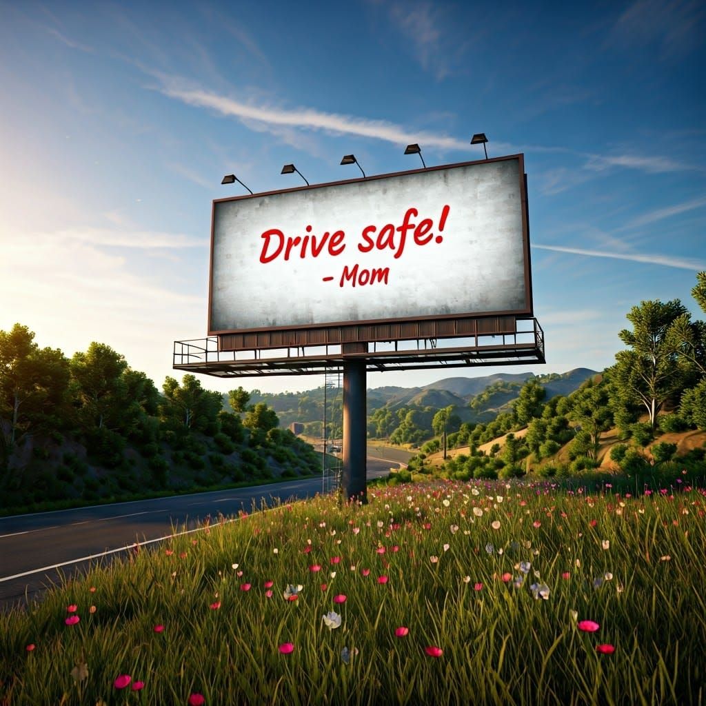 Vibrant Highway Billboard in Hyper-Realistic Style