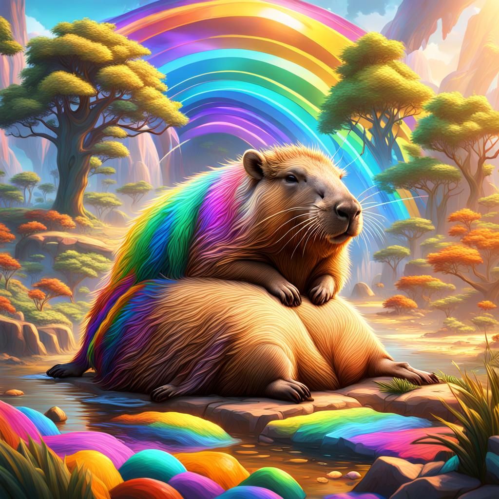 Capybara Napping on Rainbow Gaming Setup