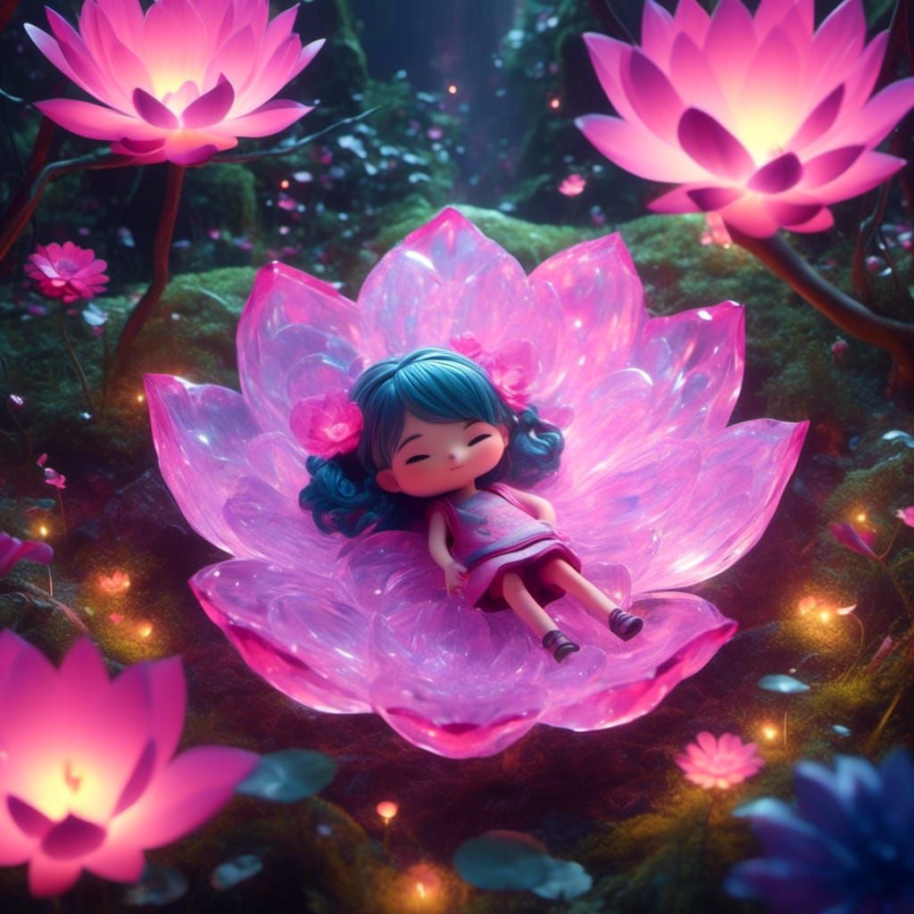 Chibi Lounging on Crystal Lotus Flower