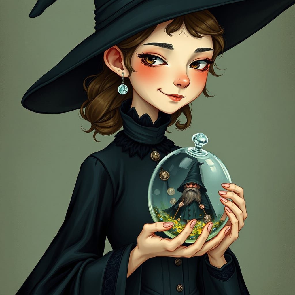 Young Witch with Wizard, Fantasy Illustration