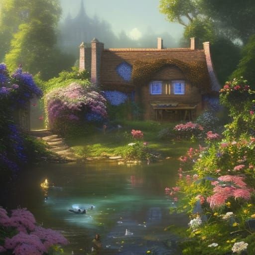 Cottagecore Village with Lush Flower Garden