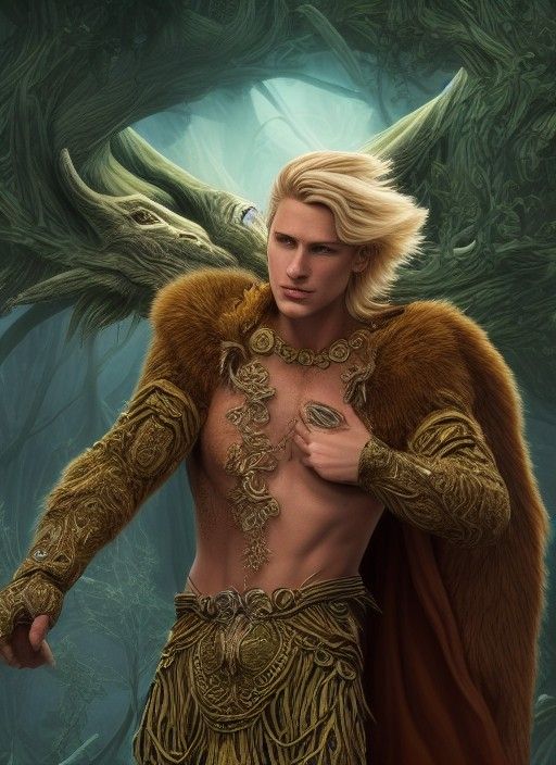 Handsome Blond Druid in Hyperdetailed Digital Illustration