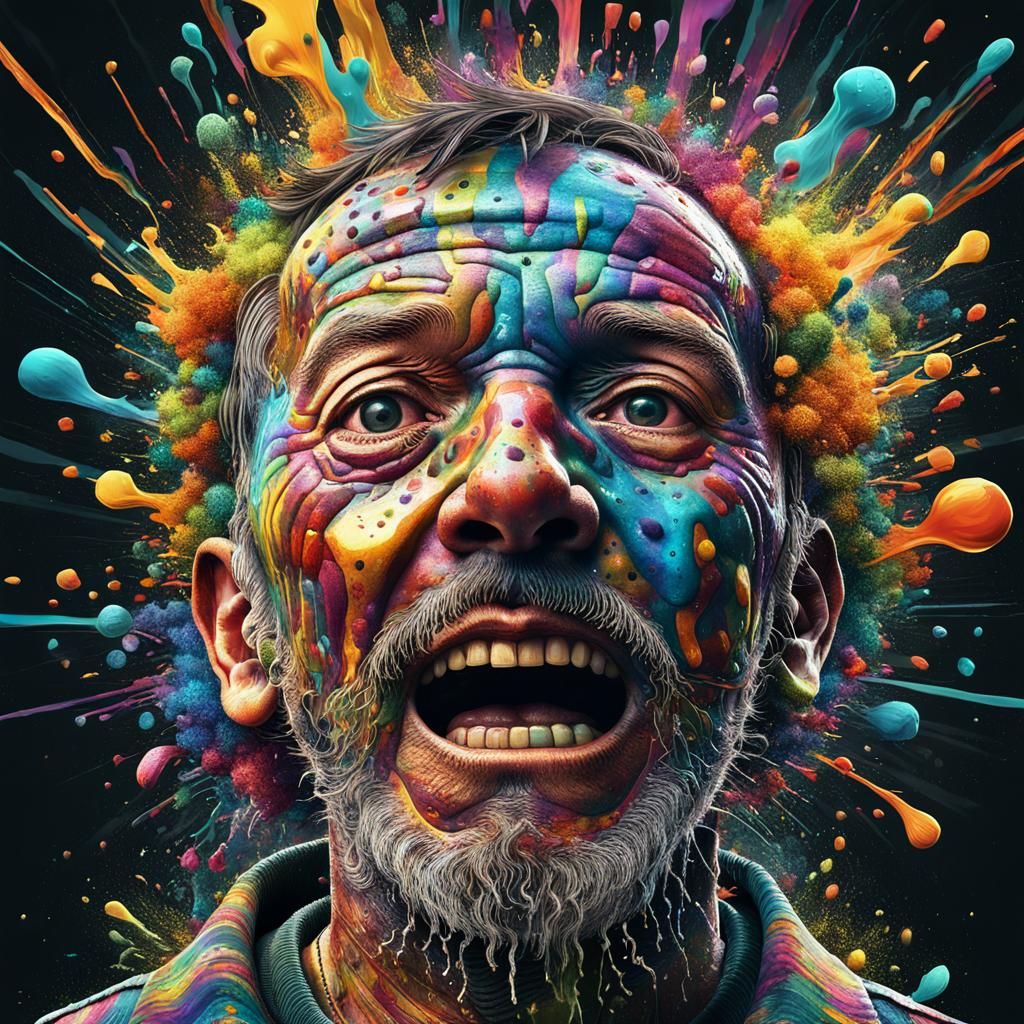 Exploding Face in Hyperdetailed Digital Illustration