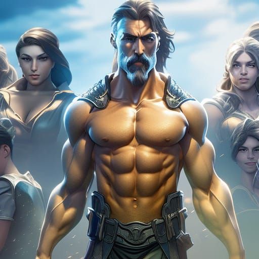 Hyperrealistic Portrait: Muscular Teacher with Students