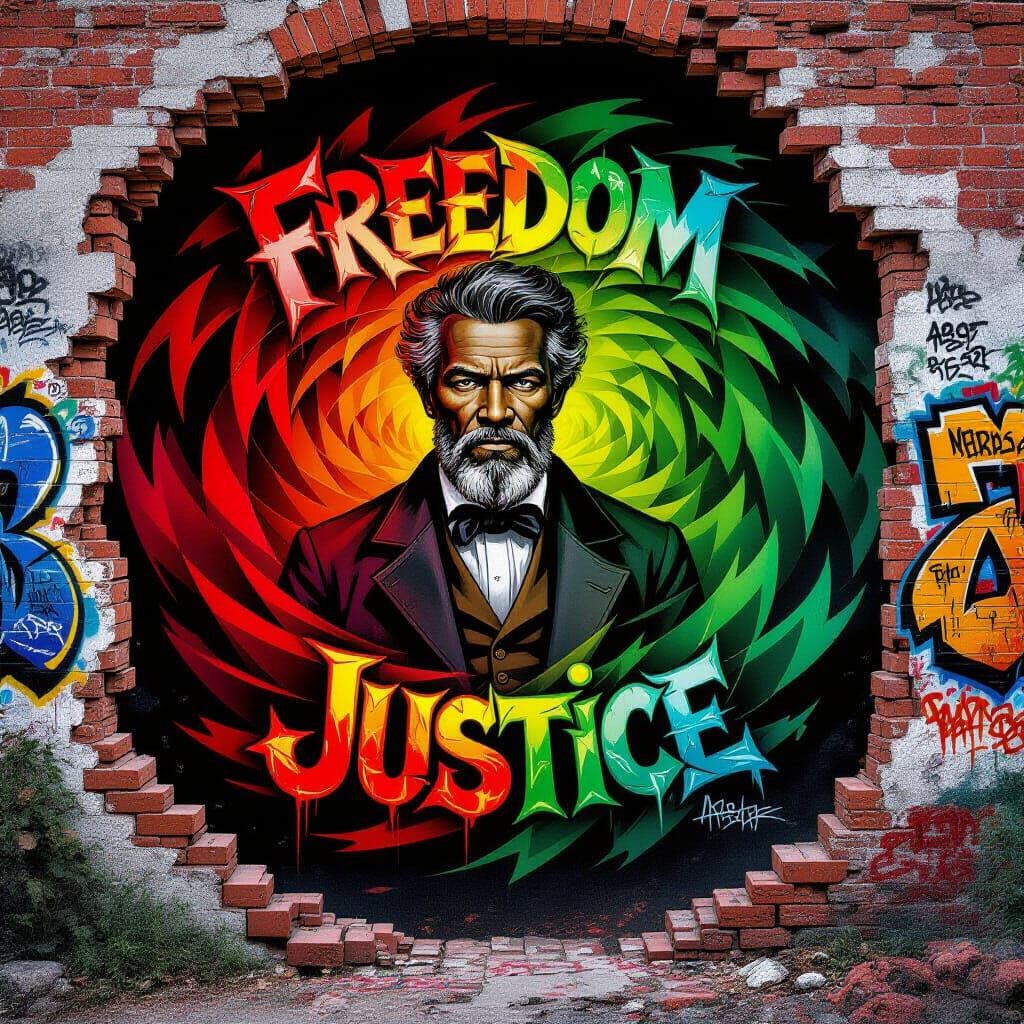 John Brown as Fierce Abolitionist in Vibrant Graffiti Art
