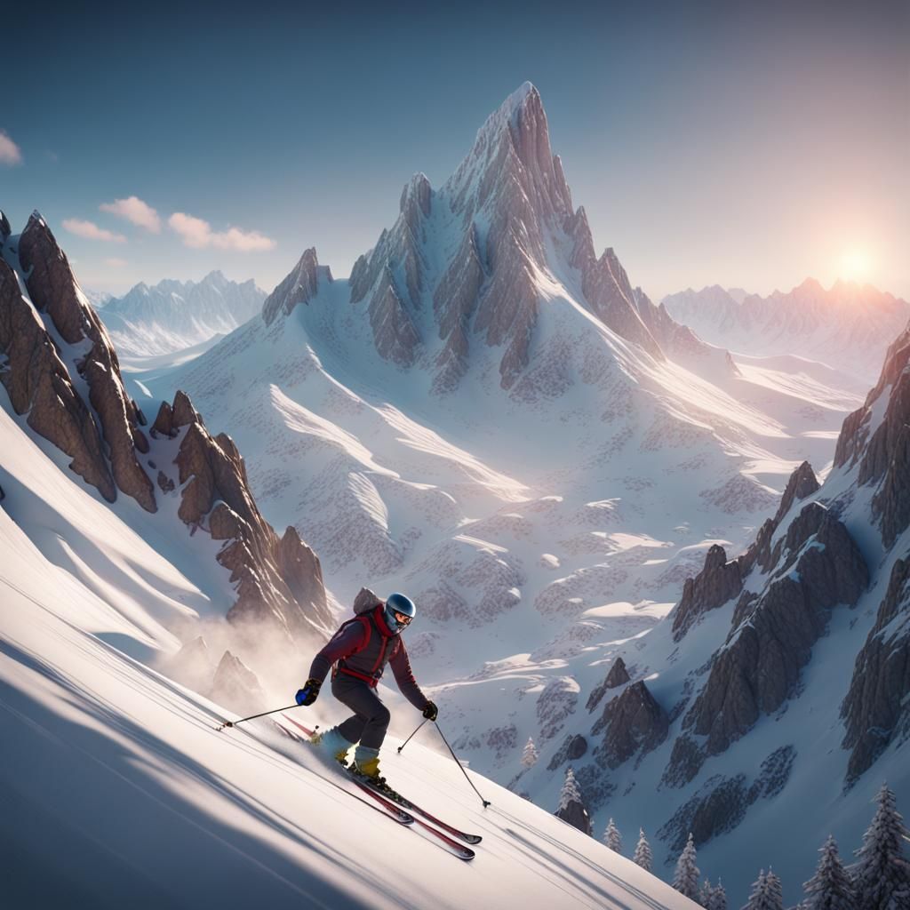 Detailed Matte Painting of Mountain Skiing