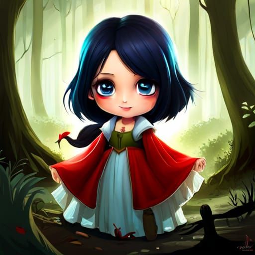 Chibi Snow White Portrait in Fantasy Forest