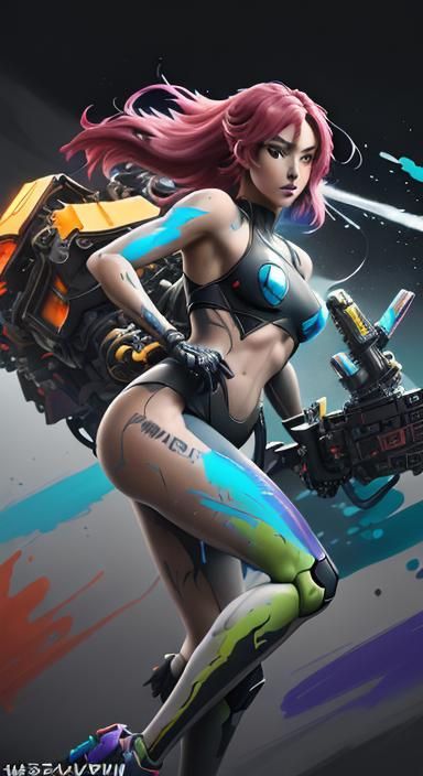 Anime Girl Nintendo Switch in Cyberpunk Art Style