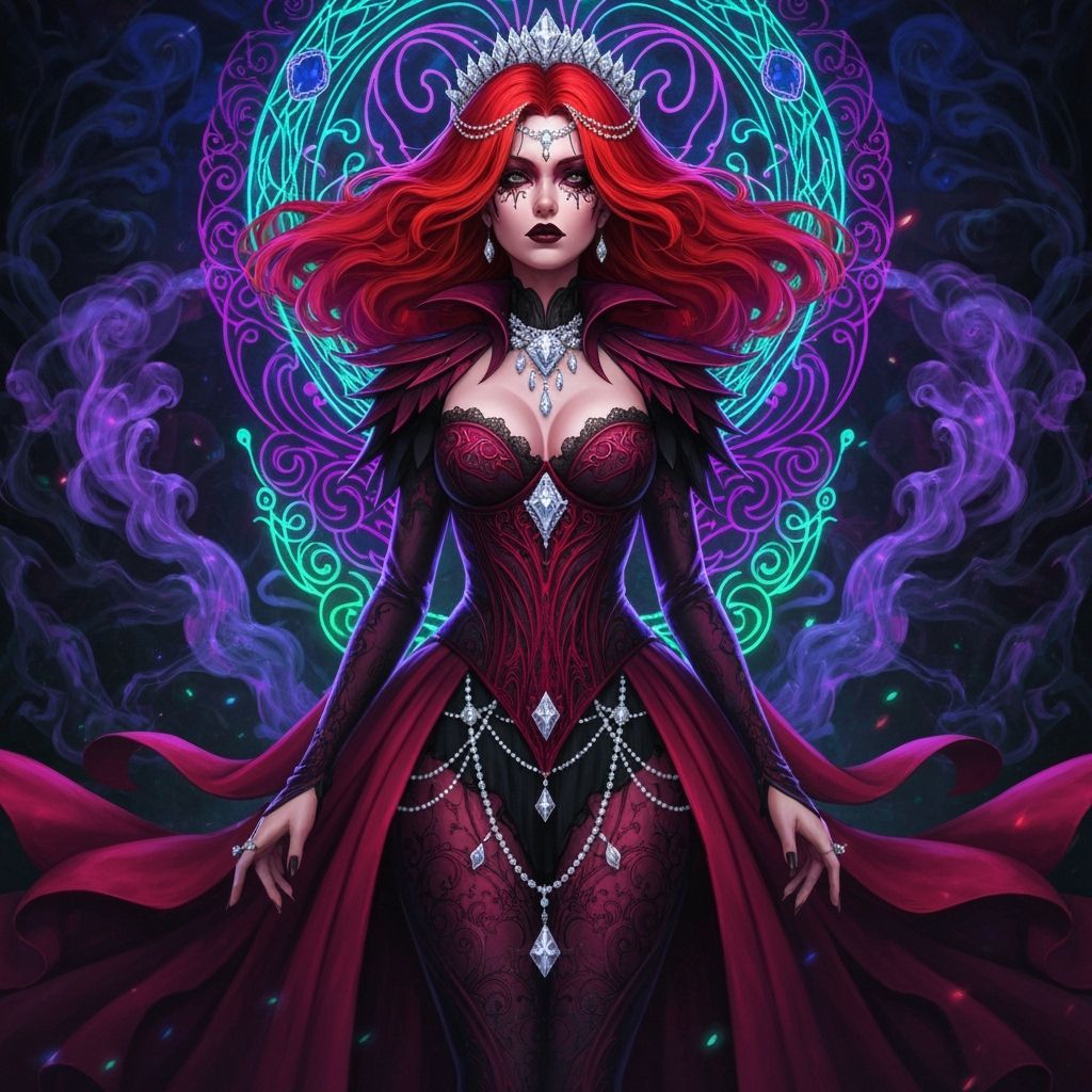 Diamond-Adorned Goth Aries Woman in Art Nouveau Style