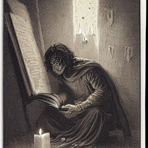 Half-Elf Studies Spellbook in Dark Fantasy Style