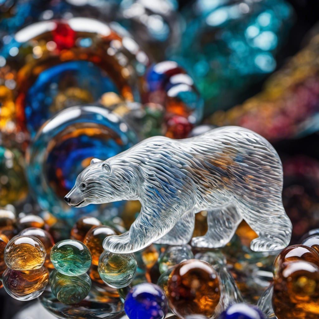 Translucent Crystal Polar Bear: Murano Glass Art