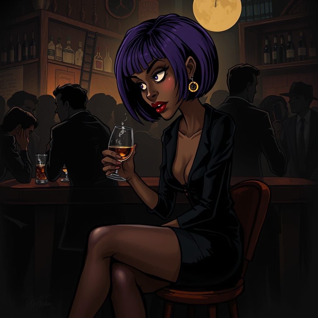 Mysterious Lady in Noir Bar - Pascal Campion Style Art