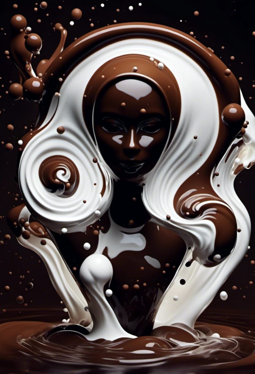 Chocolate and Milk Splash in Vibrant Digital Art