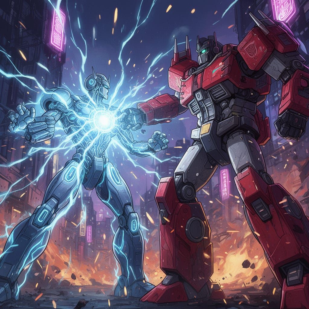 AI vs. Giant Robot in Neon City
