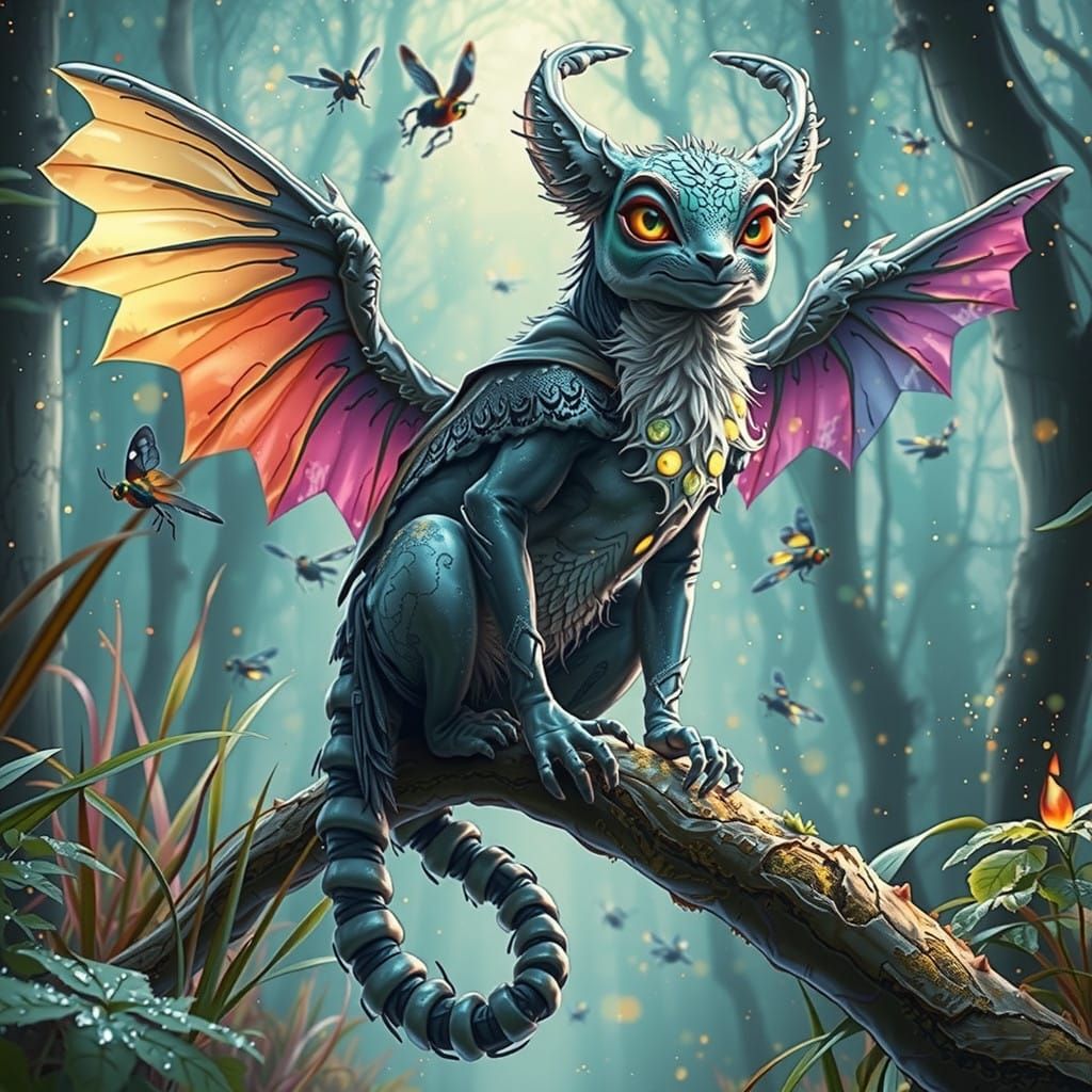 Majestic Firefly Hero in Whirling Vortex of Fireflies and Go...