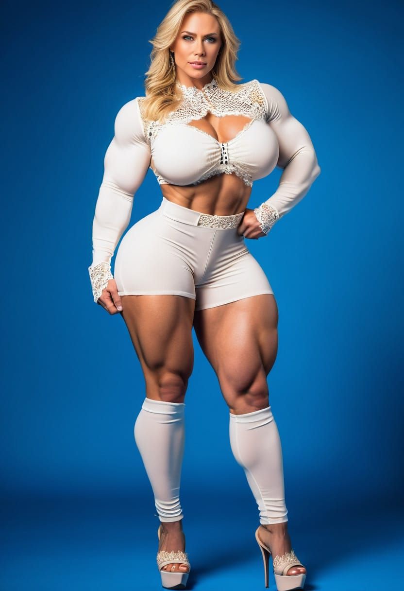 Sensual Blonde Woman Exudes Confidence in Lacy Negligee