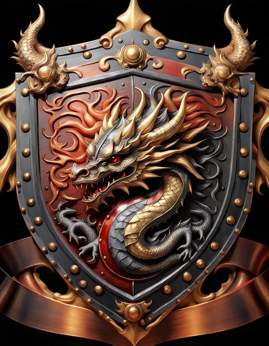 Detailed Medieval Dragon Shield in Maximalism Style